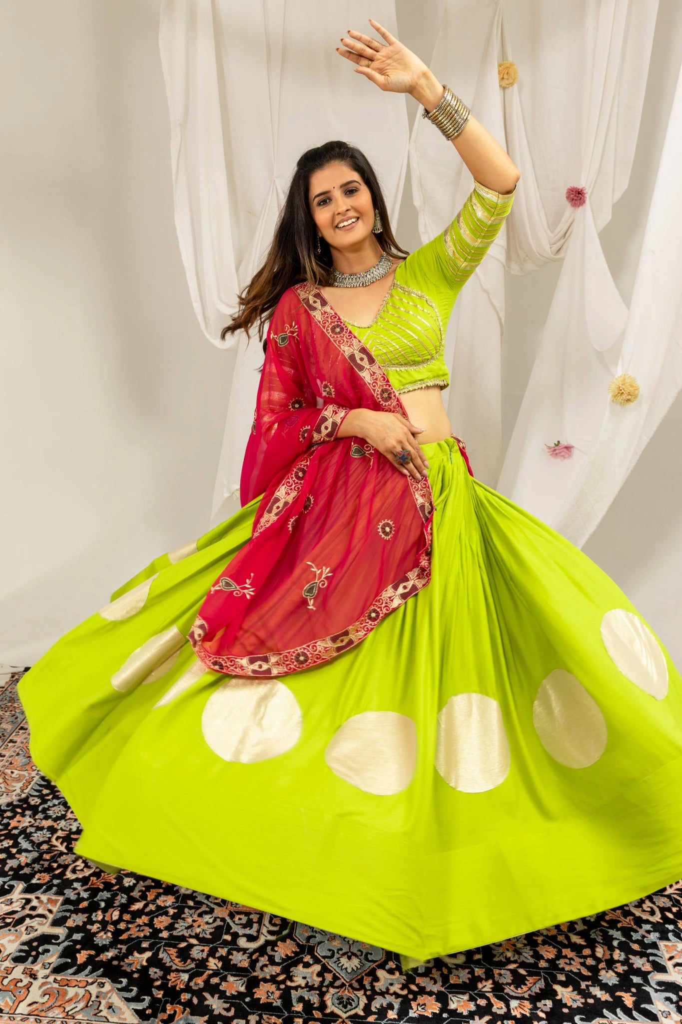 Android Green Gota Disc Lehenga Dupatta Detail – KL202 – Kalyanja