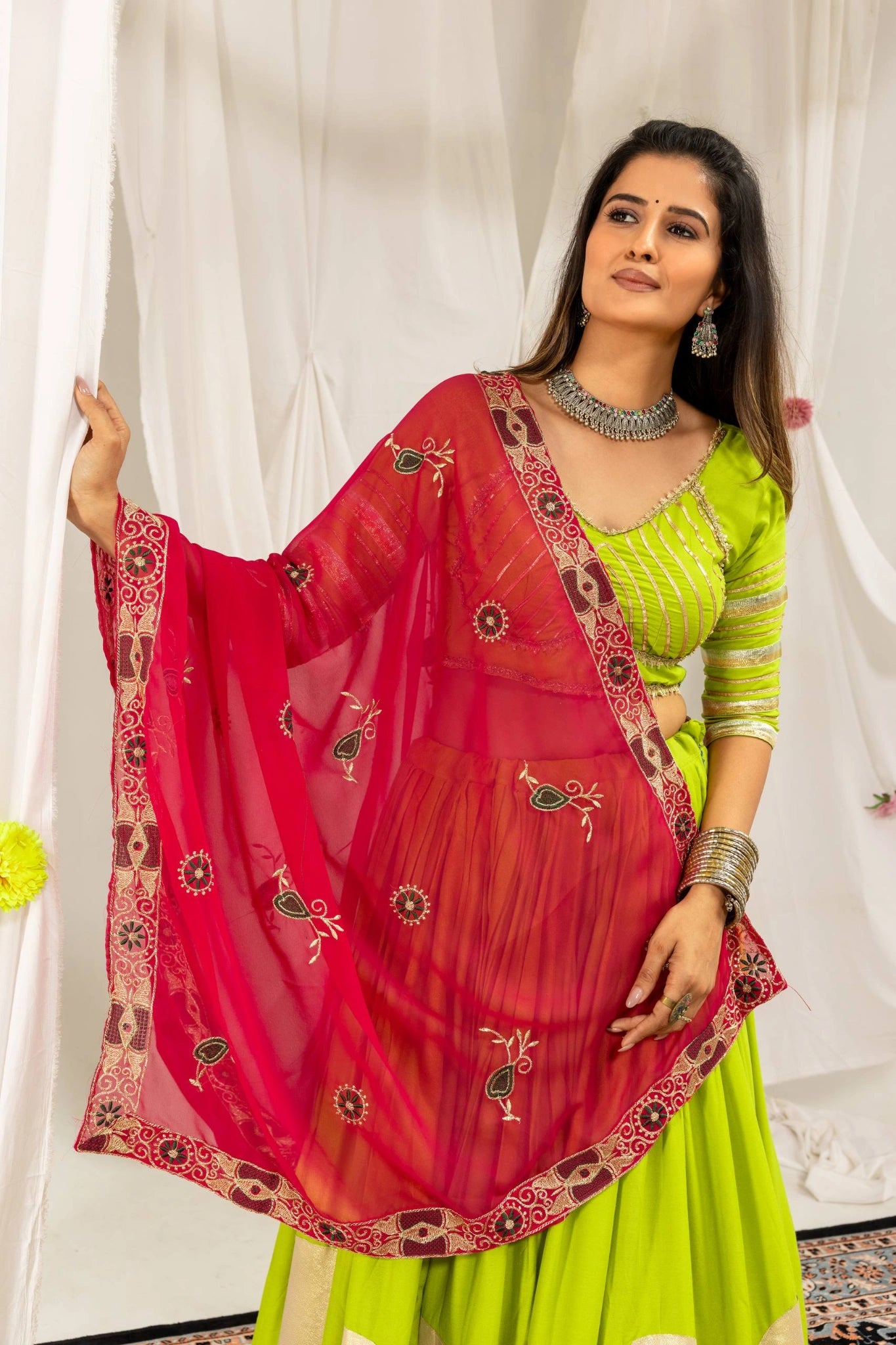 Android Green Lehenga Choli Gota Stripe View – KL202 – Kalyanja