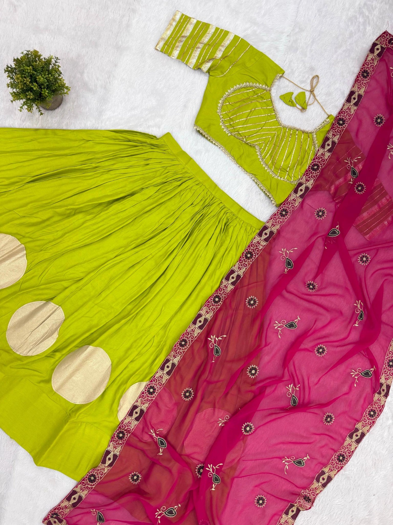 Android Green Gota Work Lehenga All Angles Collage – KL202 – Kalyanja