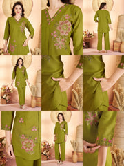 android green multi thread embroidered rayon coord set kalyanja kc12 all angles catalog