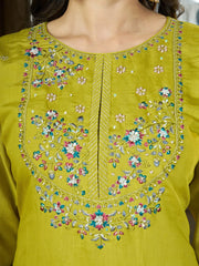 Android Green Multi Thread Embroidered Kurti Marina Silk Blend KK110 - Front Full Length