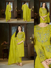 Android Green Multi Thread Embroidered Kurti Marina Silk Blend KK110 - All Views