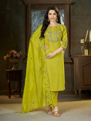 Android Green Multi Thread Embroidered Kurti Marina Silk Blend KK110 - Sleeve Detail