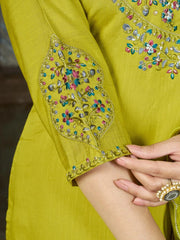 Android Green Multi Thread Embroidered Kurti Marina Silk Blend KK110 - Back View