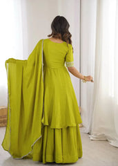 Android Green Anarkali Suit Back View Covered Back with Cuff Embroidery – KU259