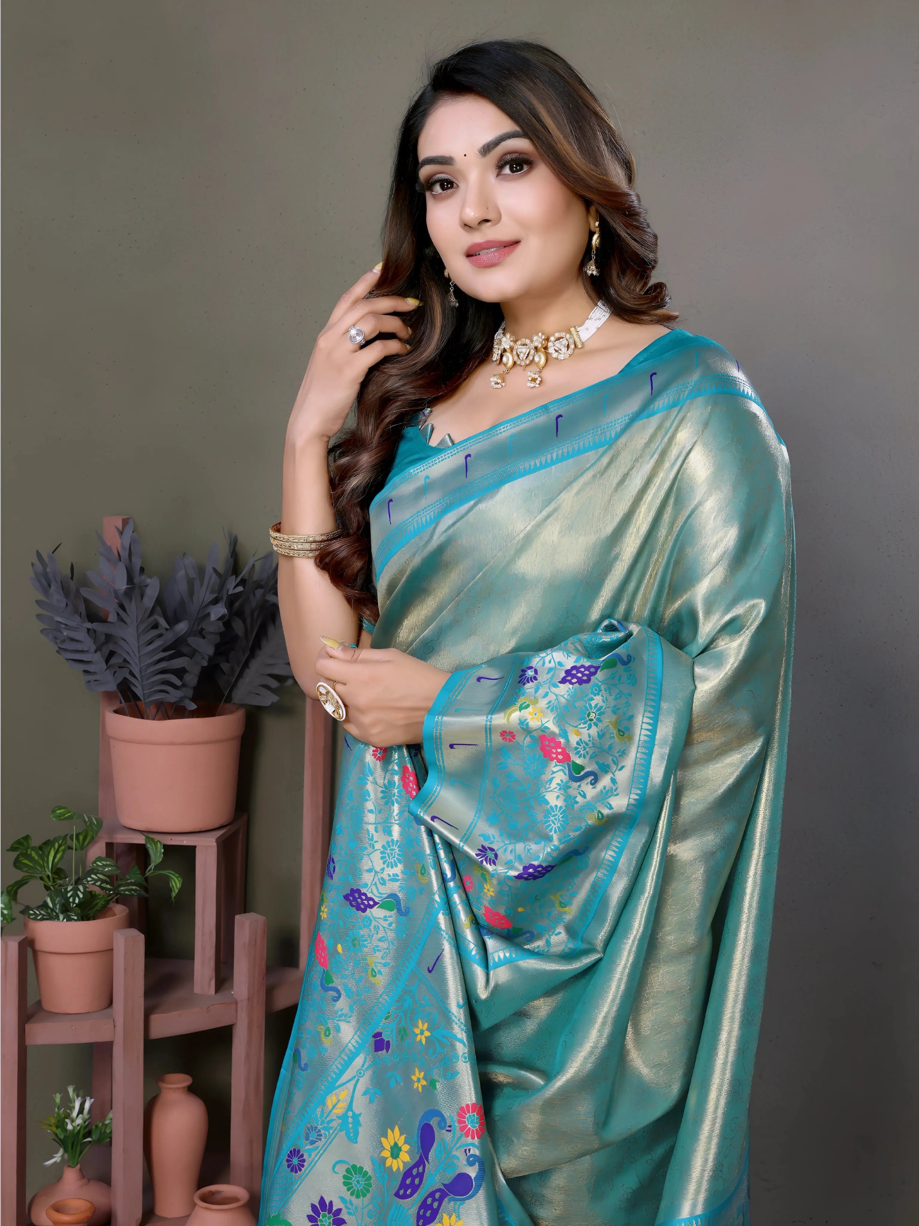 Blue Paithani Woven Banarasi Tissue Silk Saree
