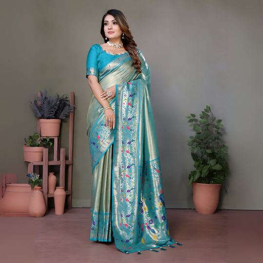 Blue Paithani Woven Banarasi Tissue Silk Saree