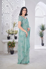 Aqua Blue Thread Embroidered Saree Festive | Tissue Net | KS389 | Kalyanja