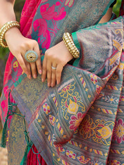 Dark Pink Banarasi Weaving Pochampalli Soft Silk Saree Kalyanja Fashion