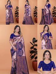 Baby Pink Zari Weaving Saree – all angles – KS396