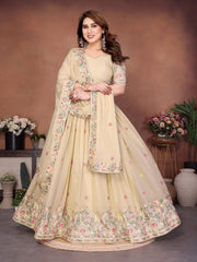 Beige Star Georgette Lehenga front 4.5m flair with Pichwai border – Kalyanja KL171