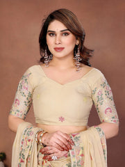Beige Embroidered Lehenga V-neck extreme close-up choli detail – Kalyanja KL171