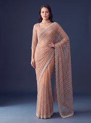 Beige Sequins Embroidered Saree – blouse piece detail – KS397