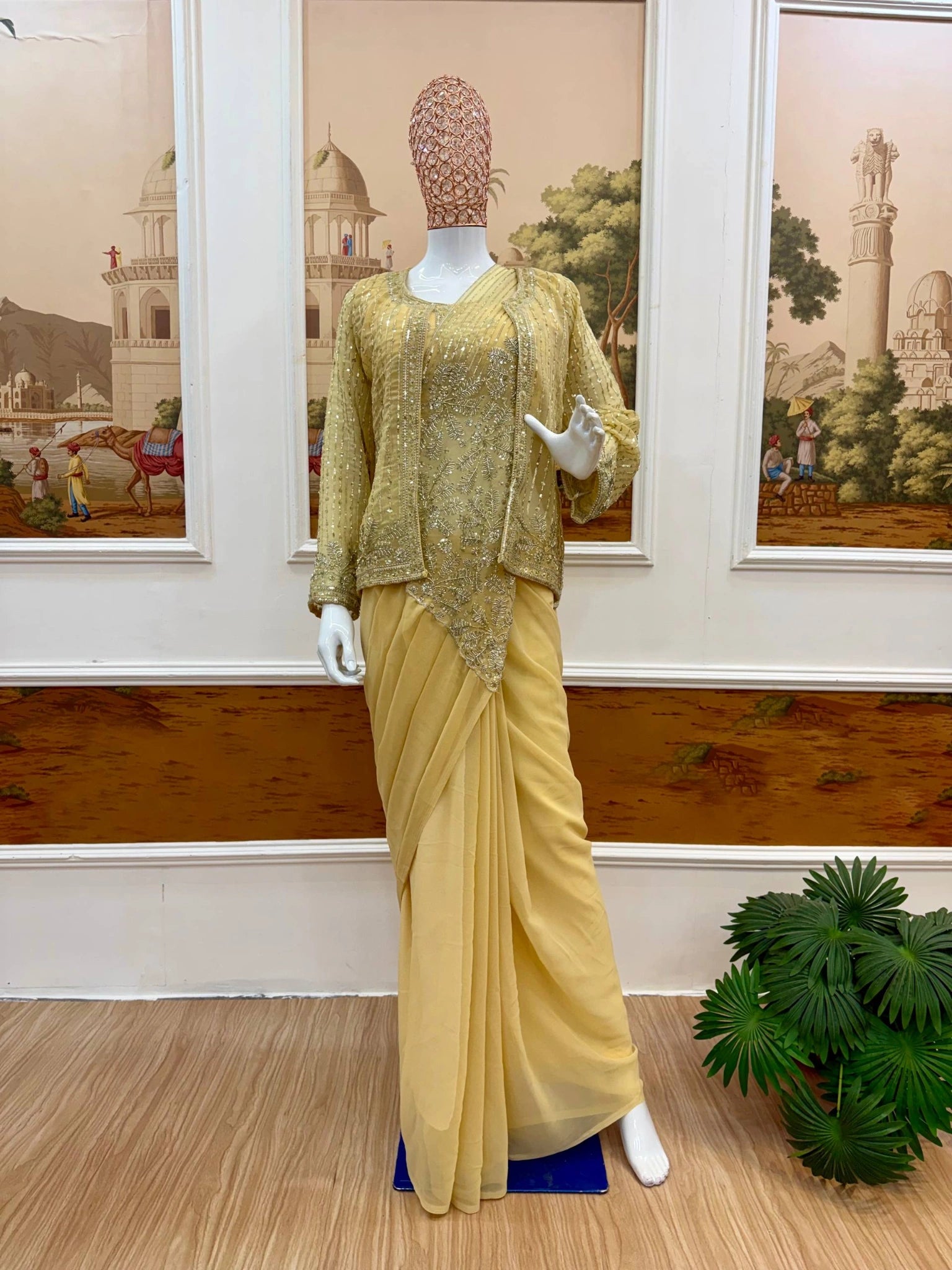 Beige Zari Embroidered Saree KS394 pallu detail