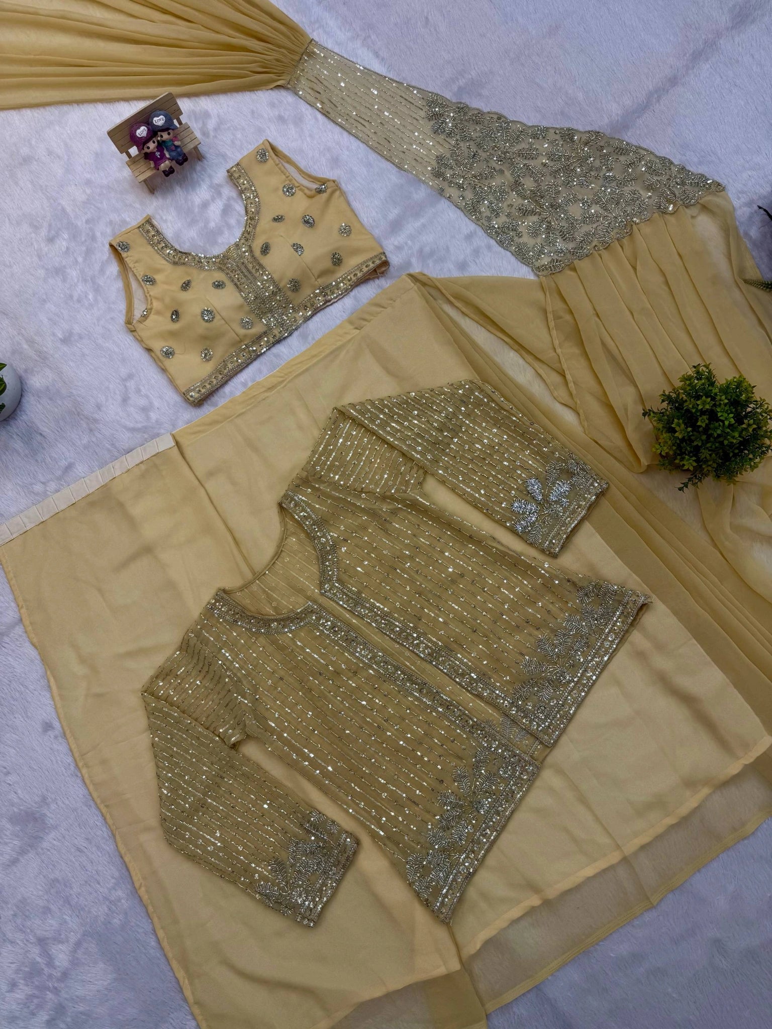 Beige Zari Embroidered Saree KS394 multiple views