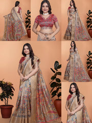 Beige Zari Weaving Saree collage – Kalyanja KS361