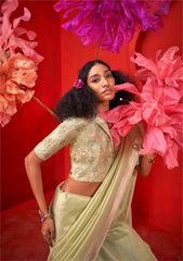 Beige Zari Work Silk Saree - kalyanja