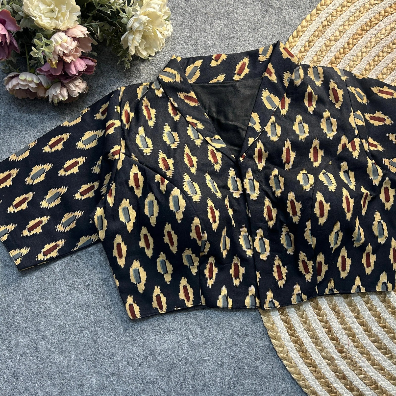 Black Ajrakh Print Cotton Blouse