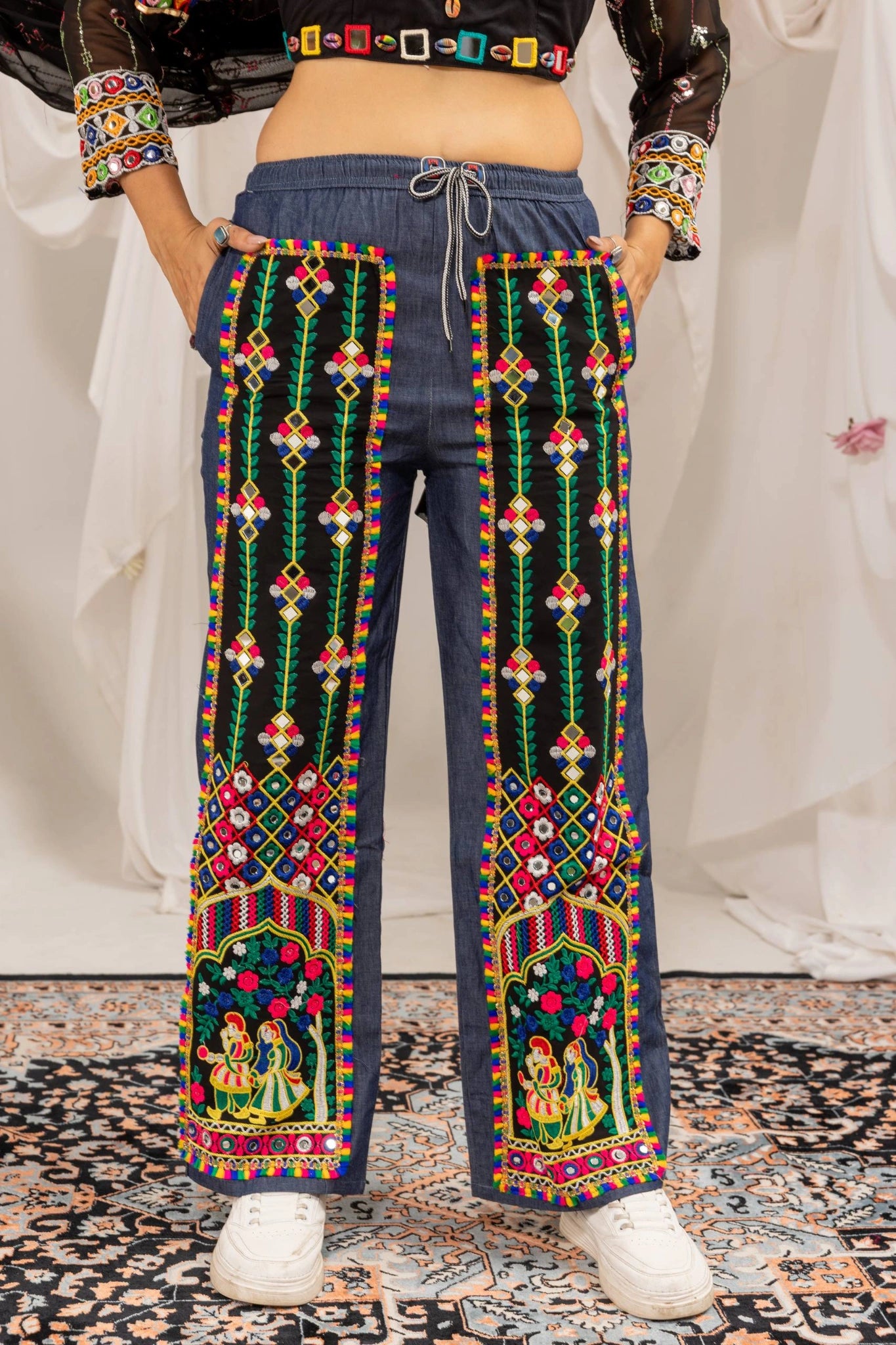 Black Embroidered Coord Set Gujarati Jeans Embroidery Detail KC24