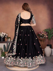 Black Embroidered Cut Work Lehenga standing flair view – Kalyanja KL171