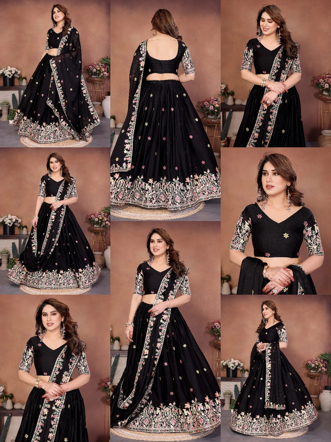 Black Embroidered Cut Work Lehenga product collage – Kalyanja KL171