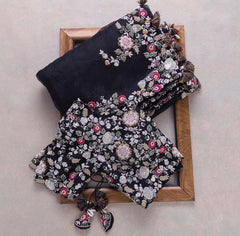 Black Embroidery Work Georgette Saree - kalyanja