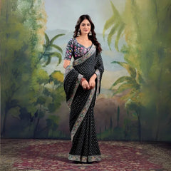 Black Georgette Embroidery Work Saree