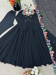Black Floral Embroidered Anarkali Suit catalog collage – Kalyanja KU302