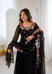 Black Floral Embroidered Anarkali Suit model shot 7 – Kalyanja KU302