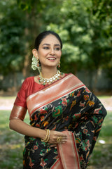 Black Soft Banarasi Silk Zari Weaving Saree