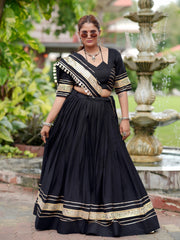 Black Gota Patti Lehenga Front View with Dupatta – KL197 – Kalyanja