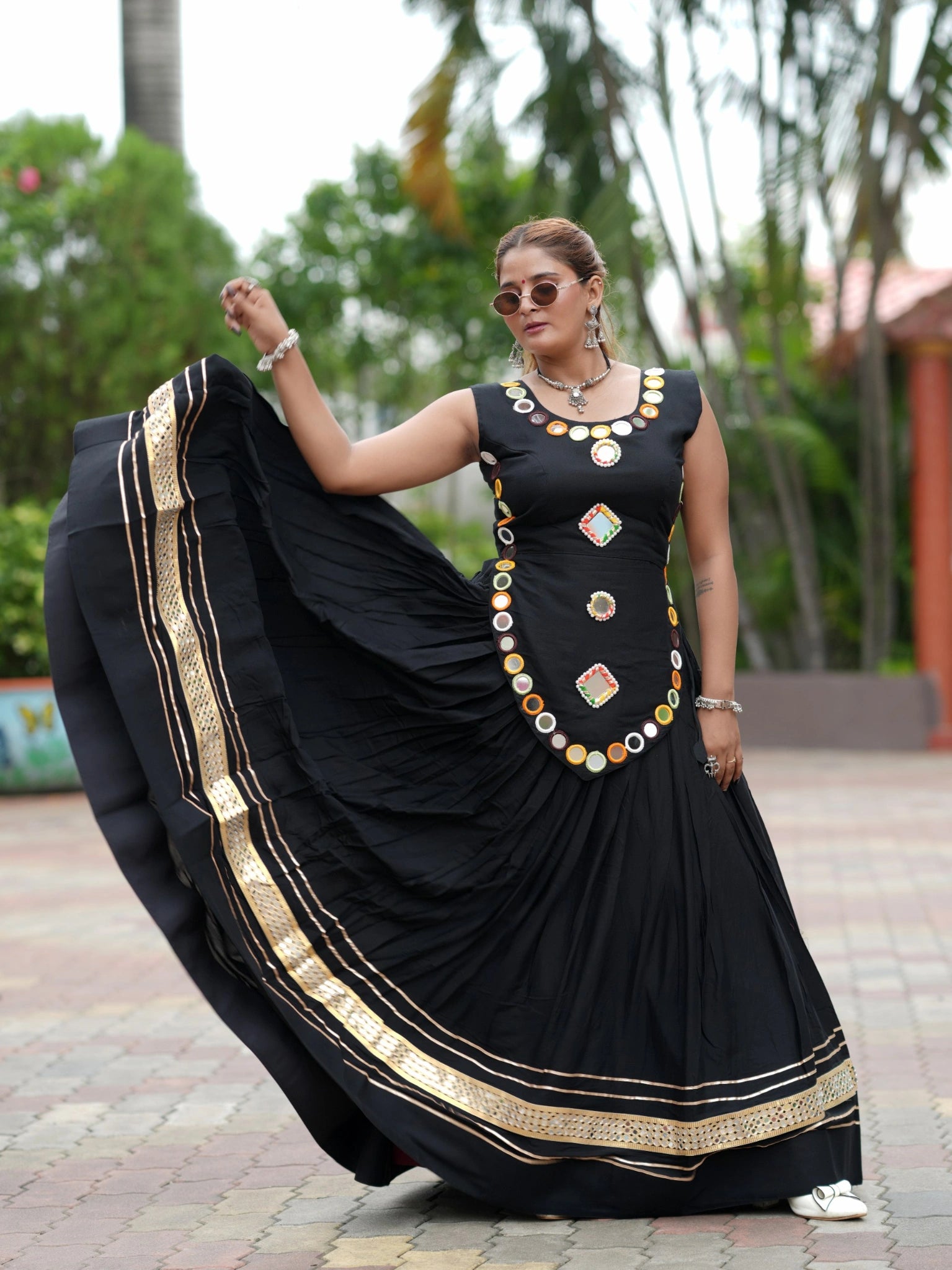 Black Gota Patti Lehenga Flair Shot Holding Skirt – KL199 – Kalyanja