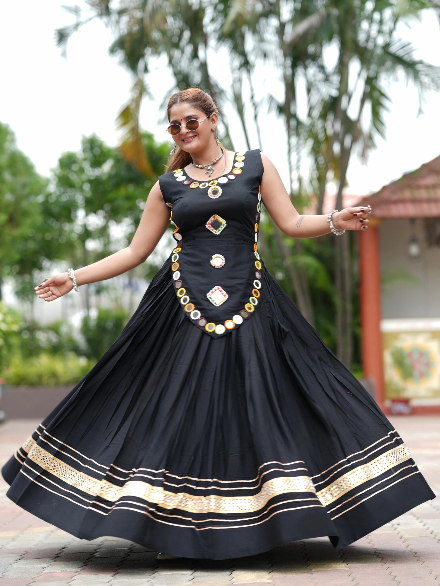 Black Gota Patti Lehenga Front View Pose – KL199 – Kalyanja
