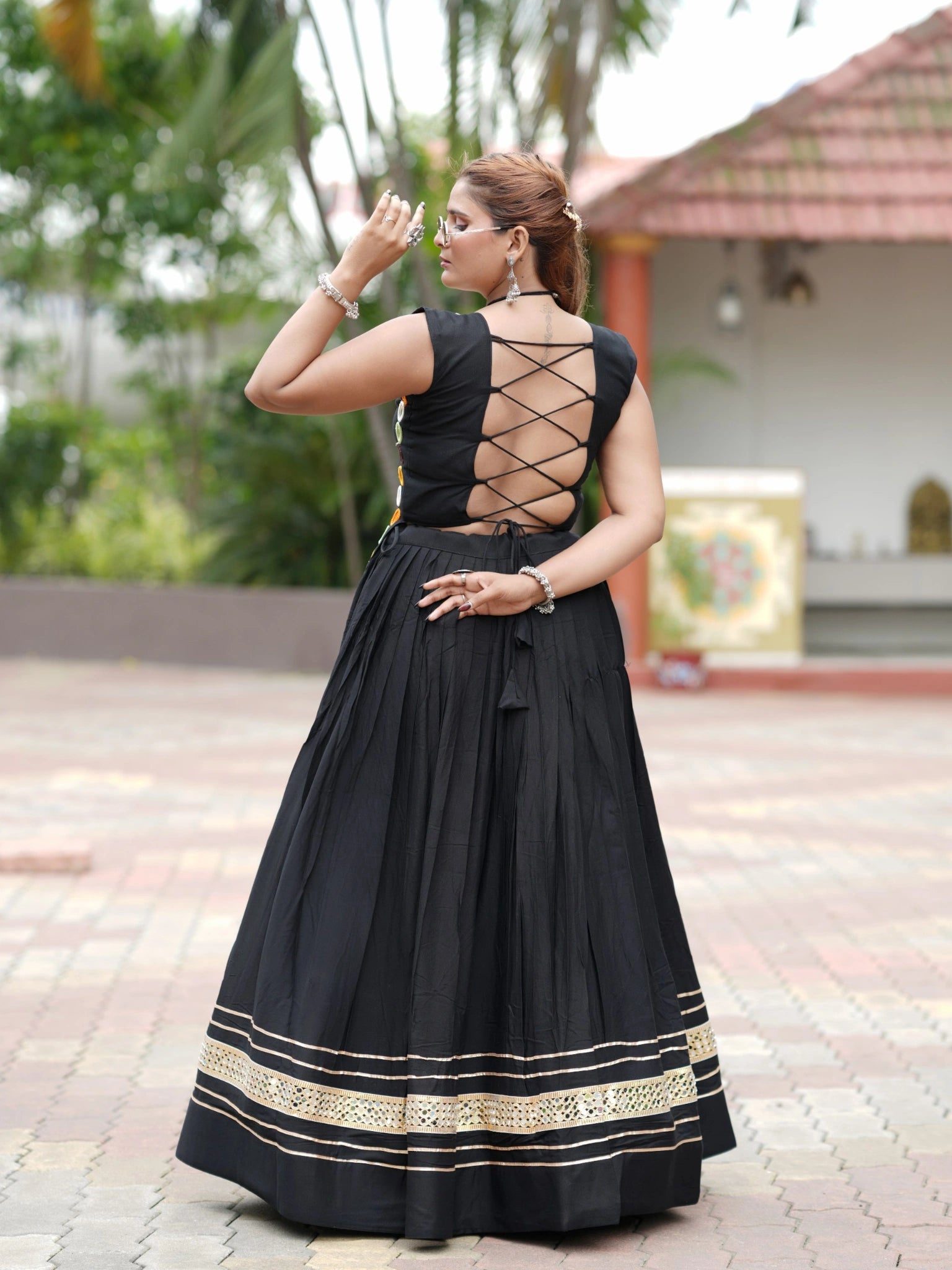 Black Gota Patti Lehenga Back View Dori Tie – KL199 – Kalyanja