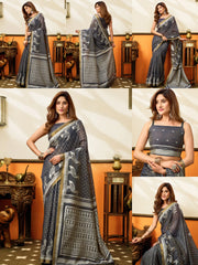 Black Jacquard Weaving Saree – All Angles Collage KS365