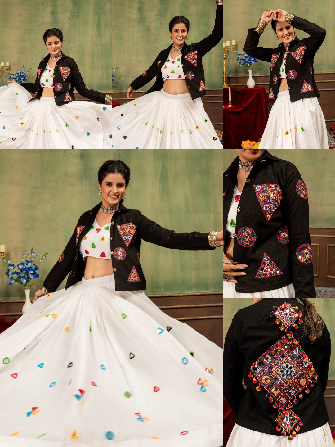 black mirror work lehenga circular skirt close up kalyanja KL188