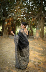 Black Gala Border Pattern Raw Silk Saree - kalyanja
