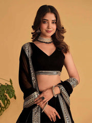 Black Sequins Embroidered Lehenga Choli V-Neck Close Up – KL201 – Kalyanja