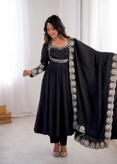 Black Sequins Suit Full Length With Dupatta KU274 Kalyanja