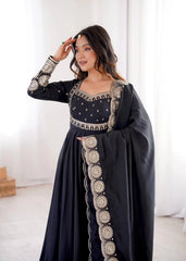 Black Anarkali Suit Chakra Embroidery KU274 Kalyanja