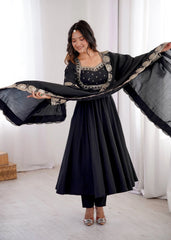 Black Sequins Suit U Neck Detail KU274 Kalyanja