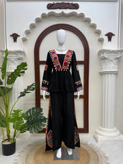 Black Thread Embroidered Coord Set – Mirror Kodi Work Kediya Palazzo | Kalyanja | KC14