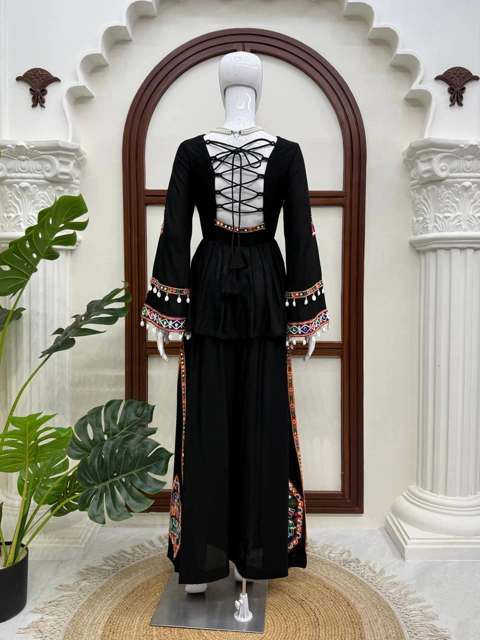 Black Thread Embroidered Coord Set – Mirror Kodi Work Kediya Palazzo | Kalyanja | KC14