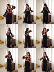 Black Thread Embroidered Coord Set – Mirror Kodi Work Kediya Palazzo | Kalyanja | KC14