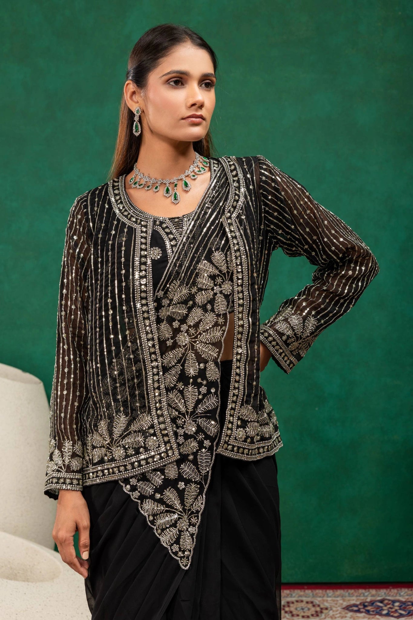 Black Beads Work Zari Saree KS394 wedding wear