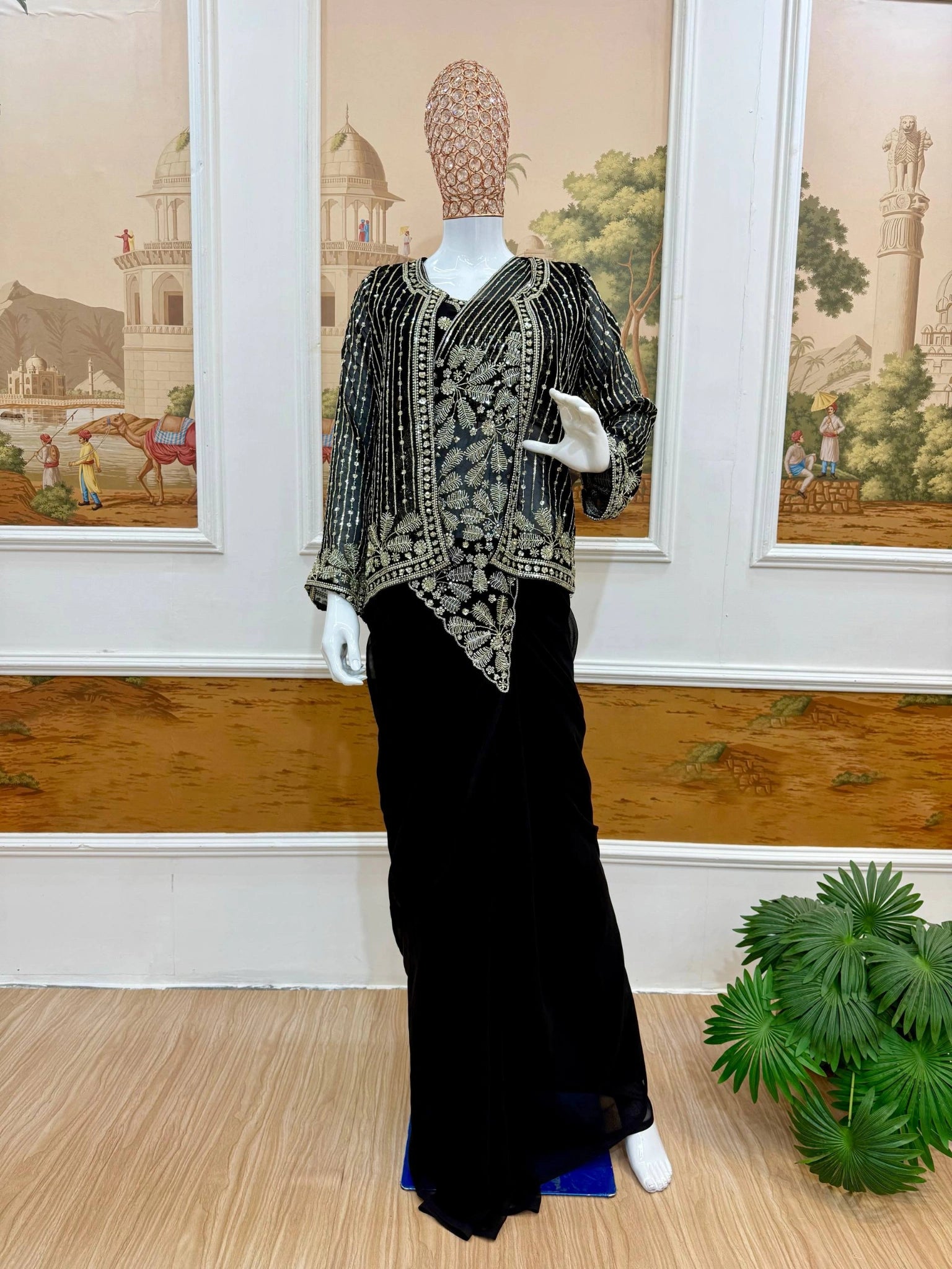 Black Zari Embroidered Saree KS394 pallu embroidery detail
