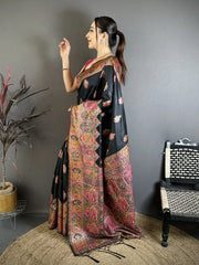 Black Zari Weaving Saree side view – KS372