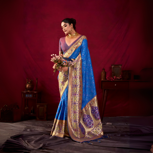 Blue Zari Weaving Soft Banarasi Silk Saree