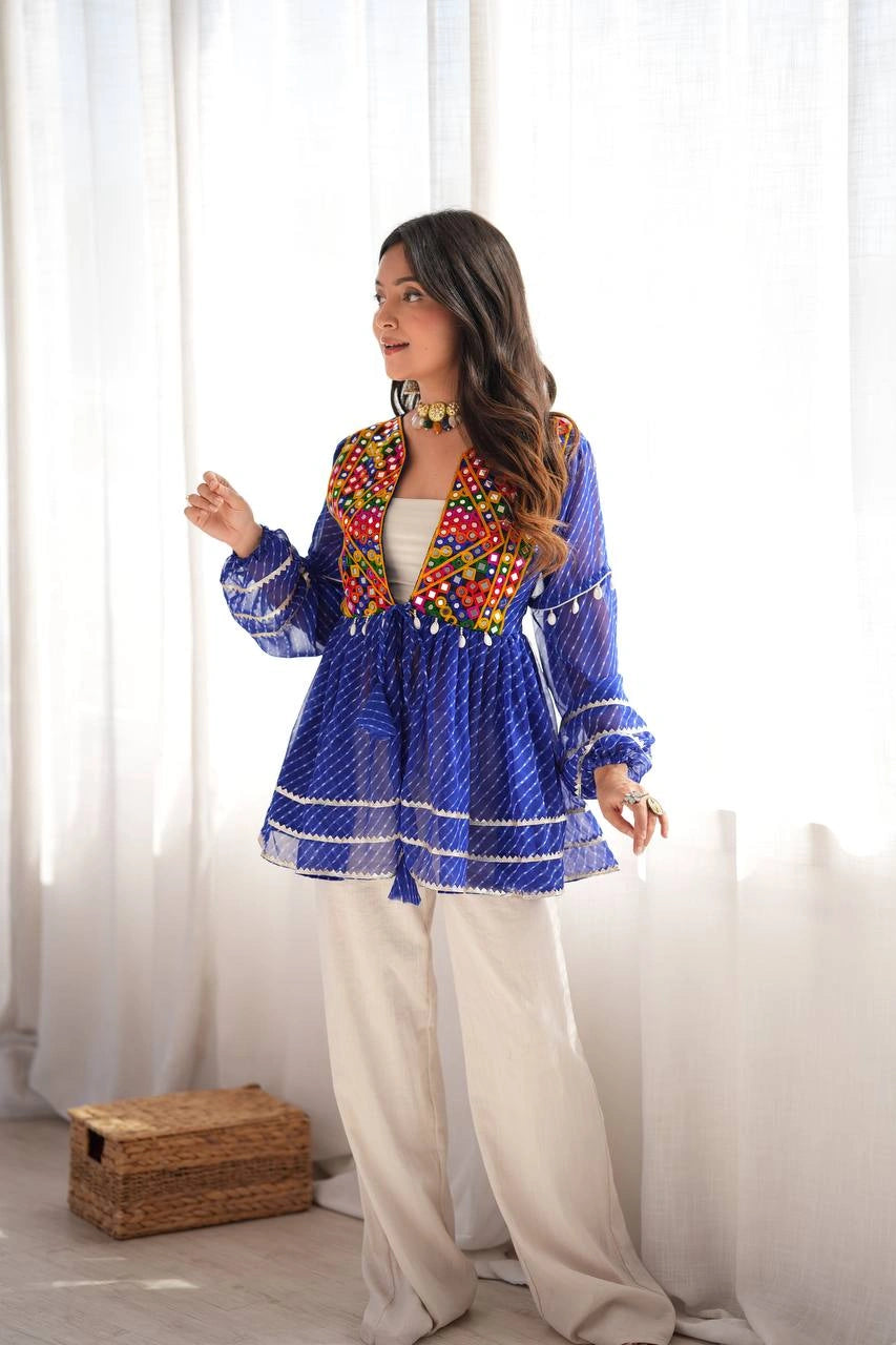 Blue Leheriya Kediya Coord Set 3/4 View Model Kalyanja KC19