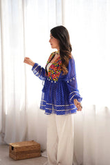 Blue Embroidered Kediya Side View Balloon Sleeve Kalyanja KC19
